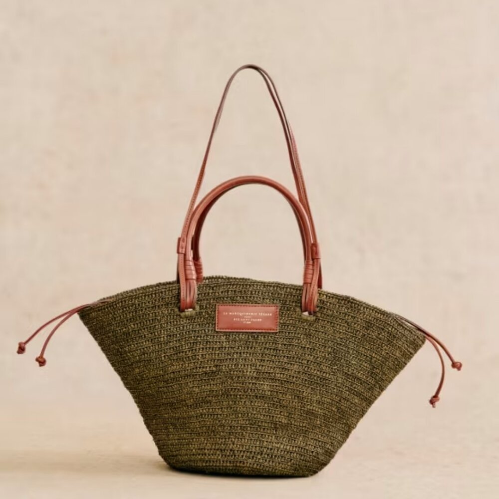 Sezane Justine Basket Bag in Khaki Raffia